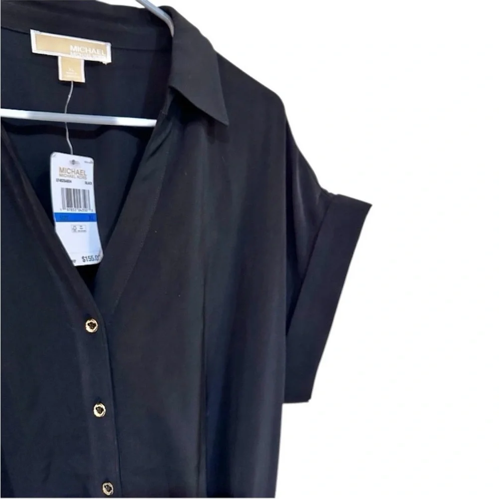 NWT Michael Kors Black Jumpsuit belted button front cuffed short sleeve XL $155